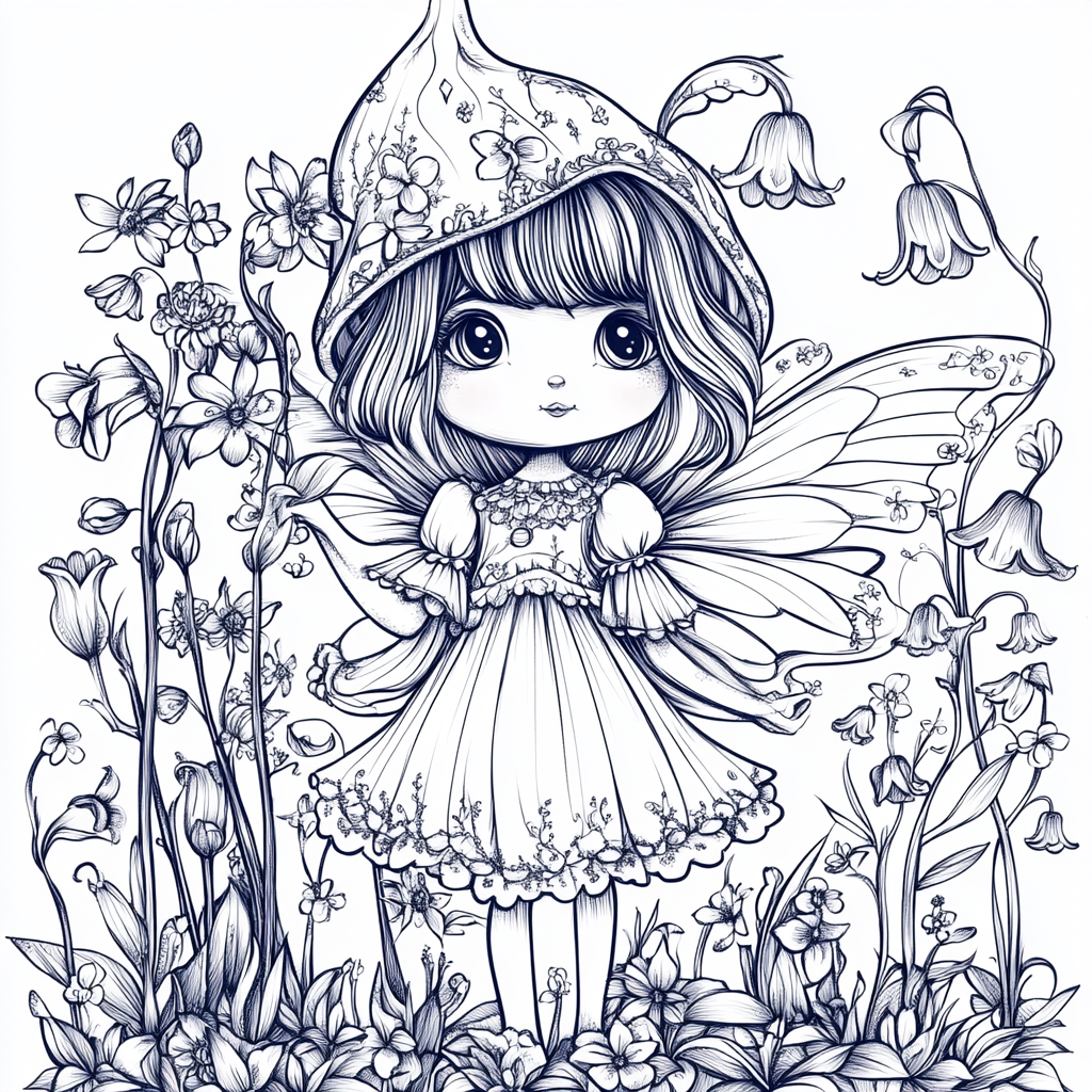 Bluebell Fairy Coloring Page in Tim Burton Style