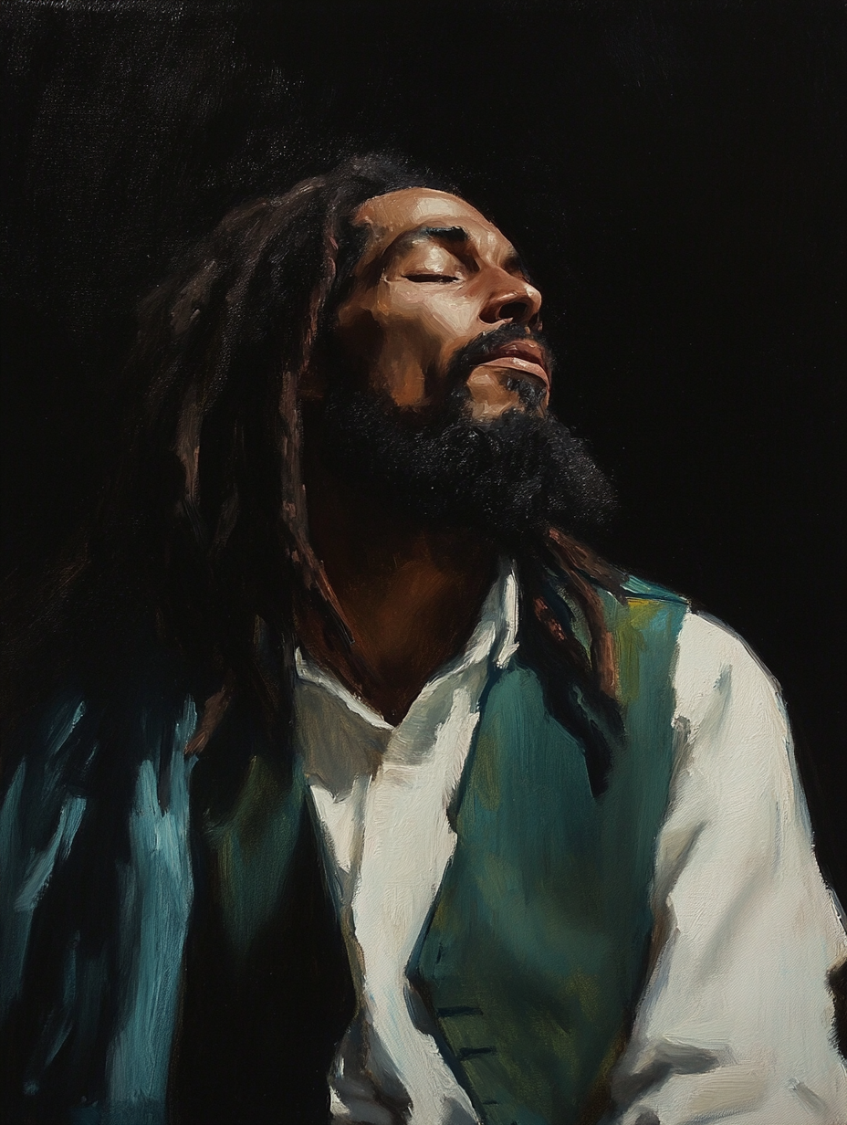 Bob Marley's Serene Strength: An Detailed Oil Portrait