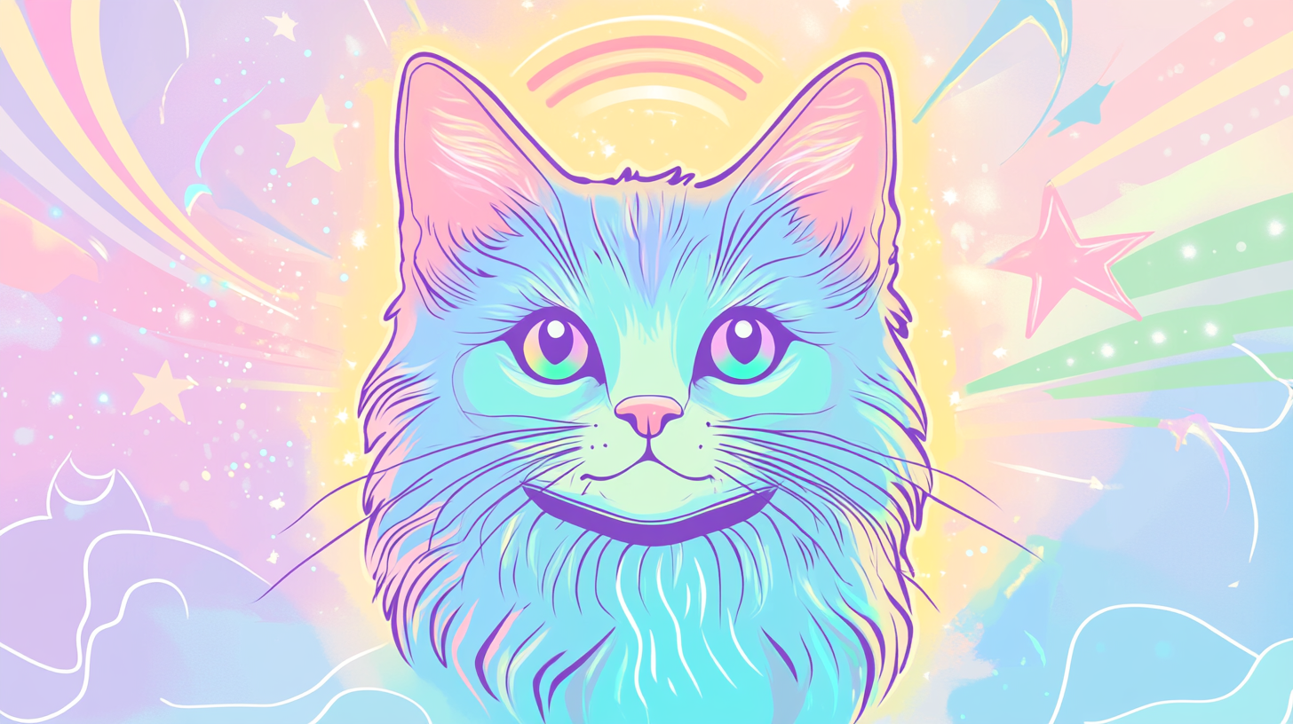 Bodhisattva female cat with comforting pastel pop art vibes.