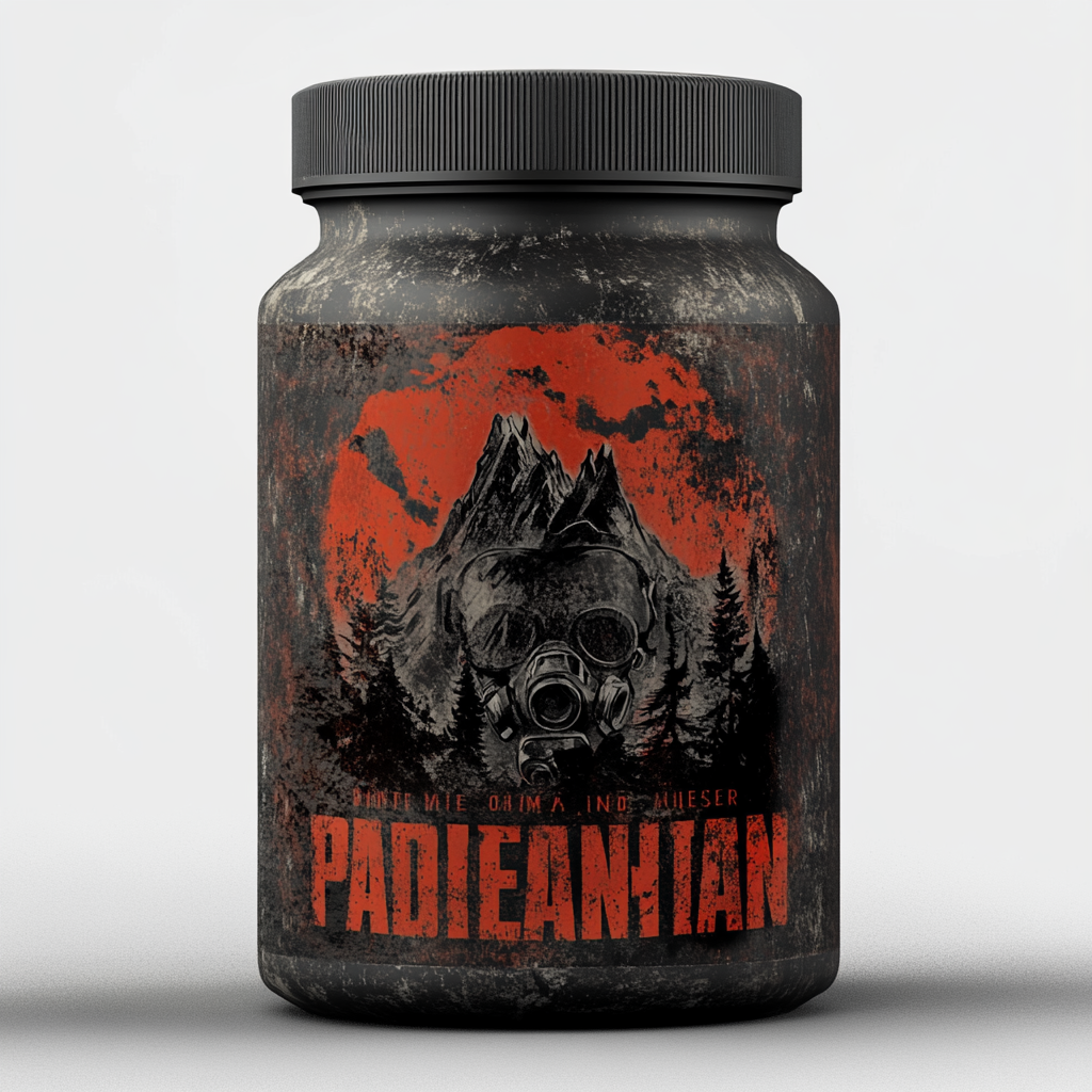 Bold, striking post-apocalyptic pre workout label design idea