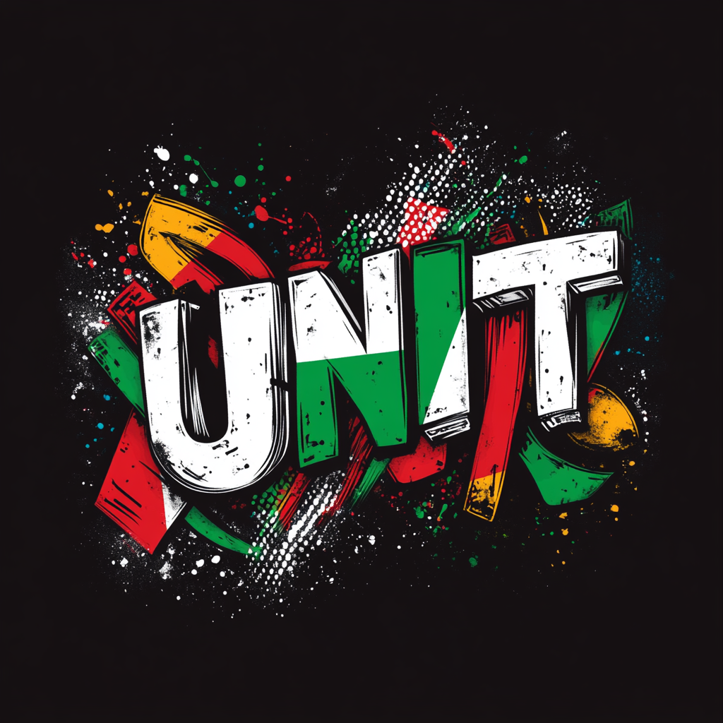 Bold, vibrant graffiti logo design with 'UNITY' in 90s style.