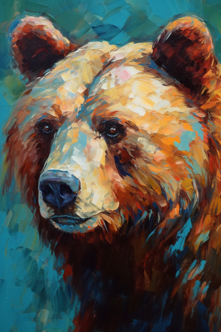 Bold Bear Portrait in Sheeler Style, Turquoise Background