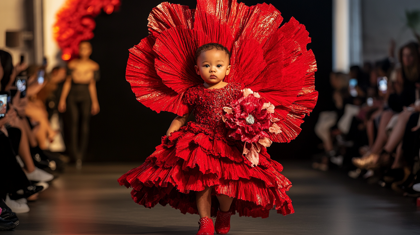 Bold and cool baby fashion with giant red flower.