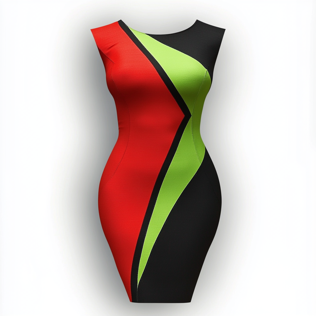 Bold bodycon dress with flag design: red, green, black.