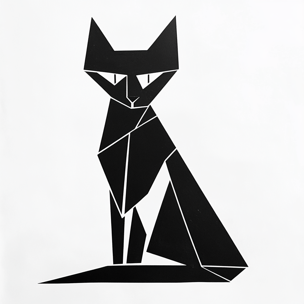 Bold geometric minimalist cat illustration using sharp shapes.