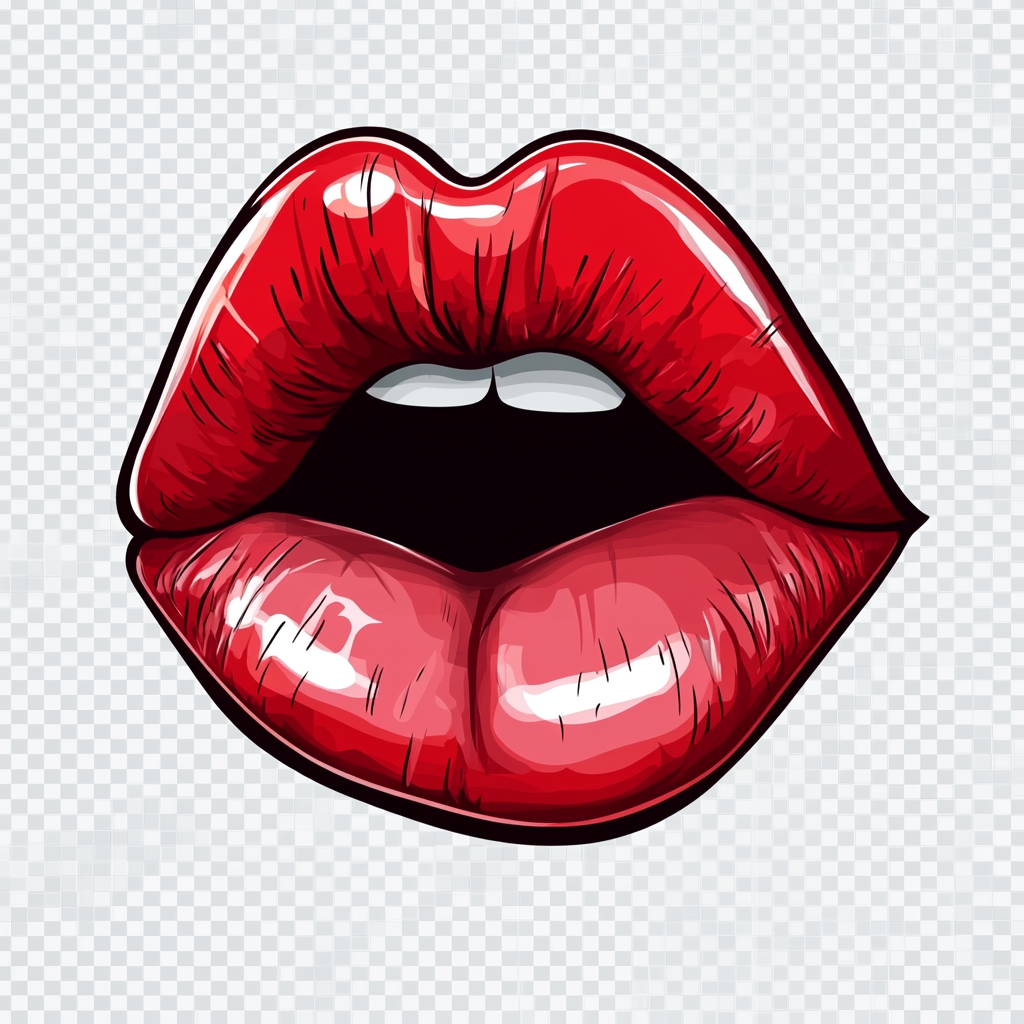 Bold red lipstick kiss with playful tongue for T-shirt.