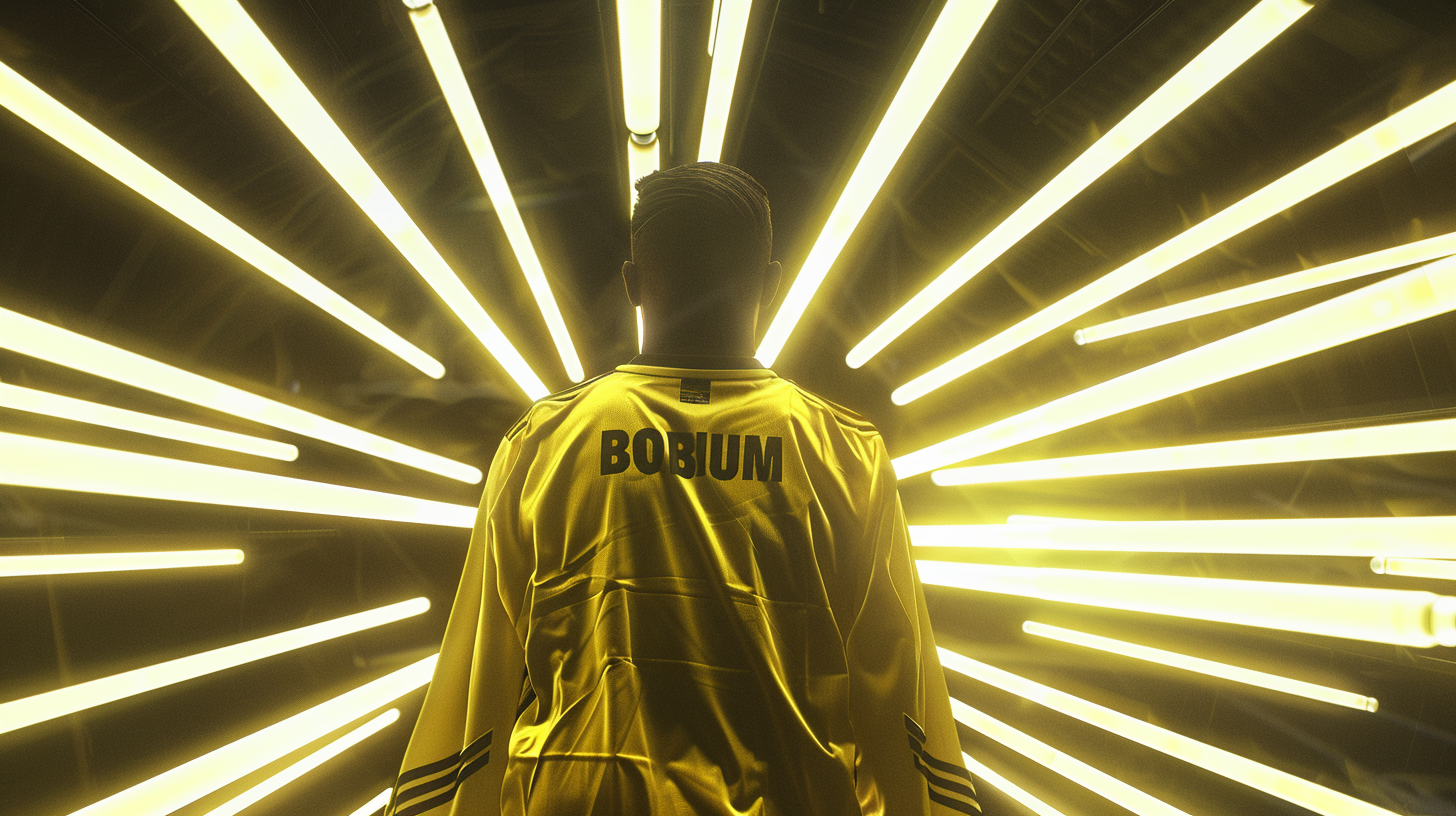 Borussia Dortmund soccer jersey surrounded by yellow fluorescent tubes