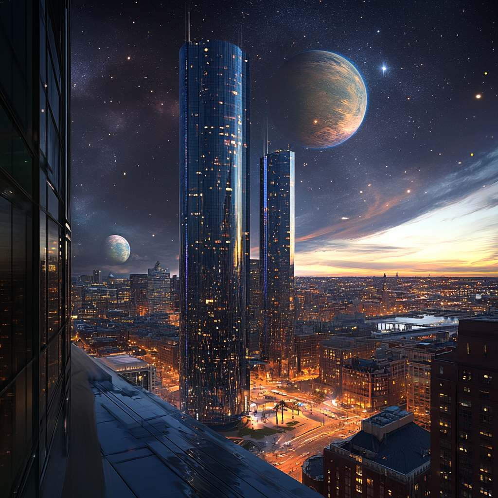 Boston city in distant future, realistic and incredible.