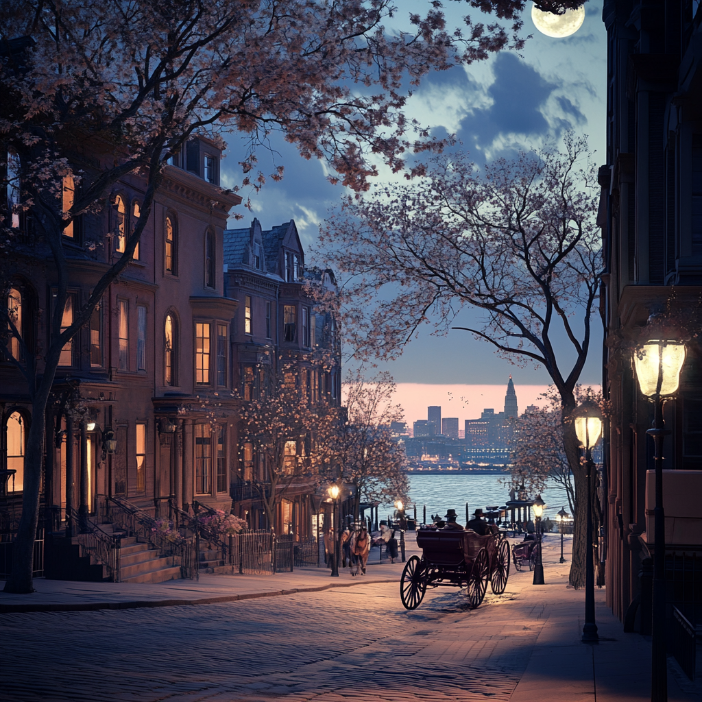 Boston depicted past with realistic graphics and photography.