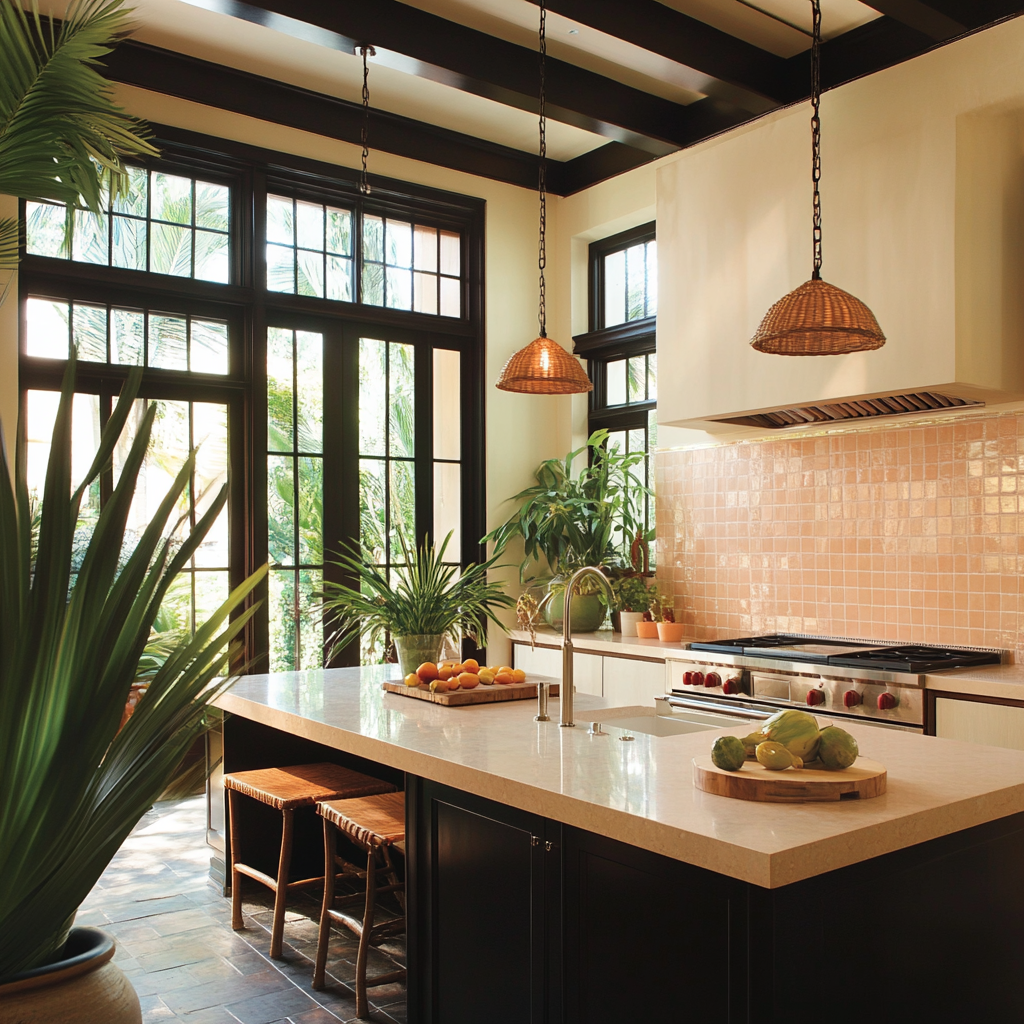 Botanical Floridian Bungalow Kitchen with Tropical Style