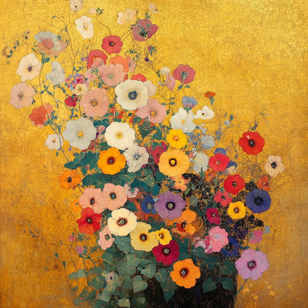 Bouquet of Petunias in Klimt-Inspired Composition, High Definition