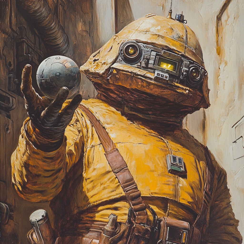 Boushh in Star Wars holds tech bomb in palace.