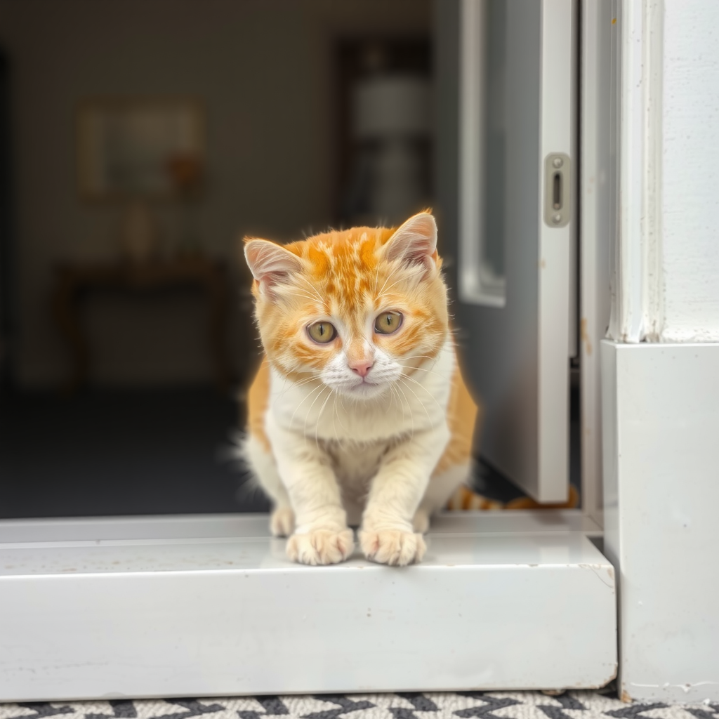 Boy with Cat and Flower by Door