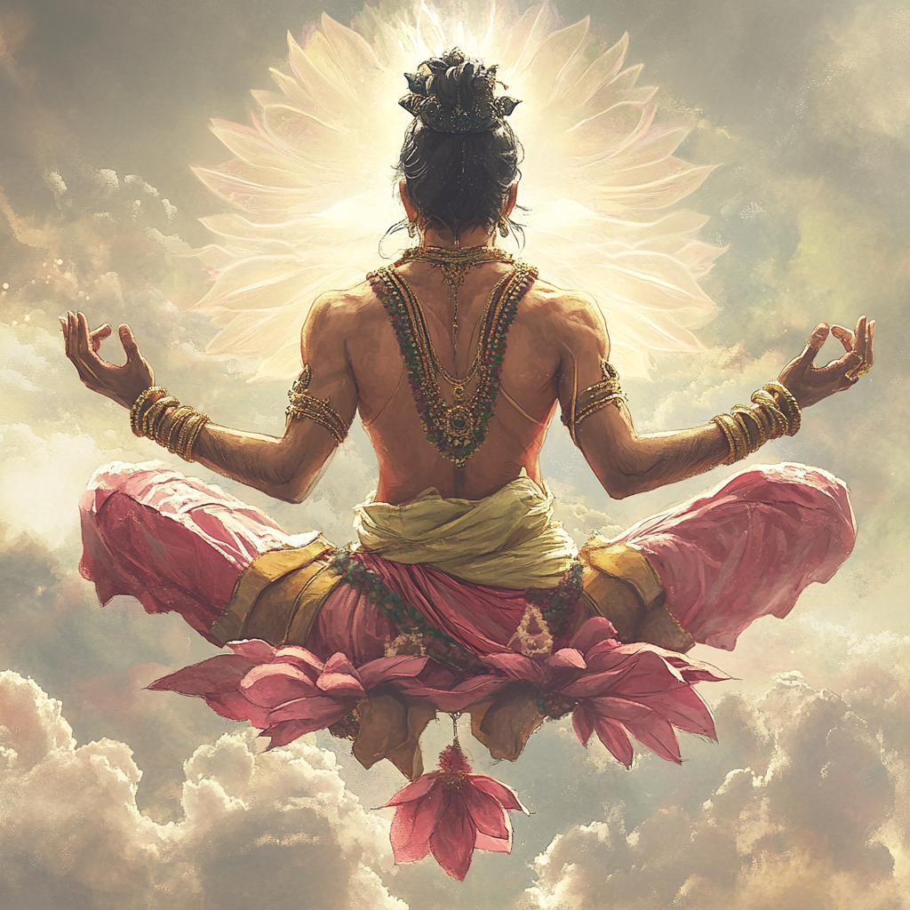 Brahma Blesses, Floating in Colorful Illustration