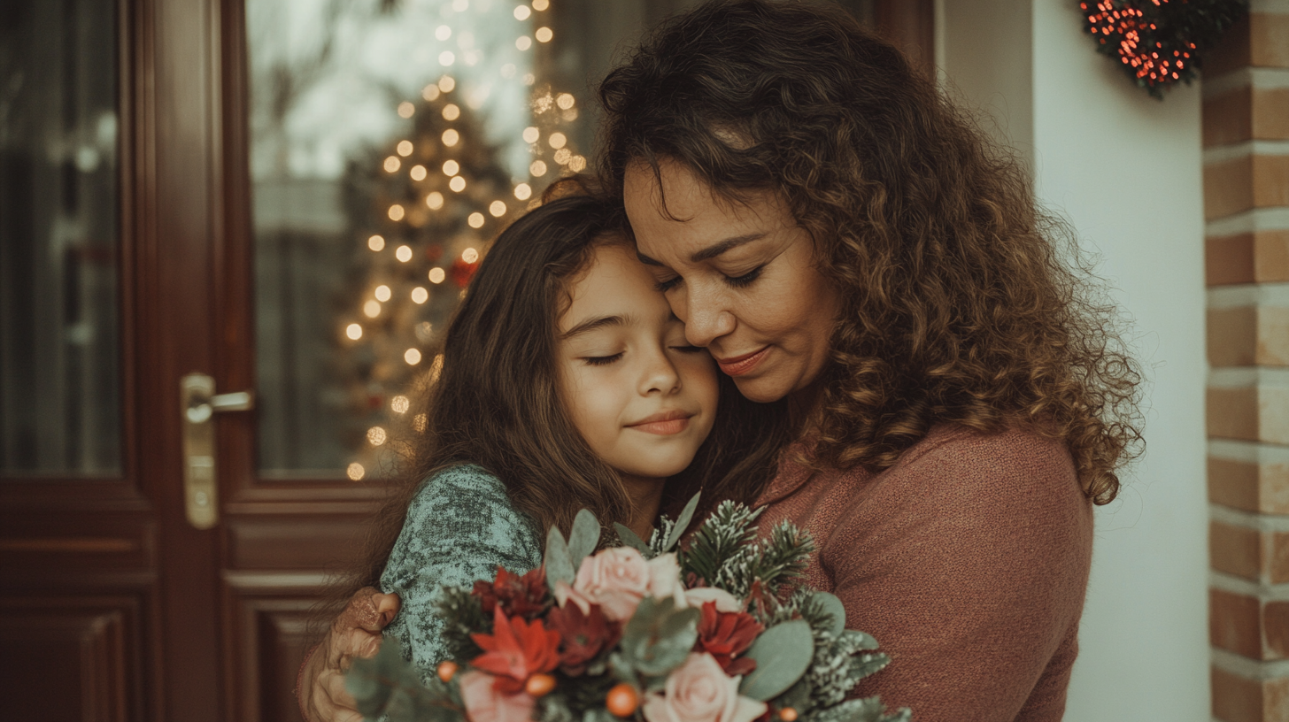 Brazilian Mother and Daughter with Christmas Decorations