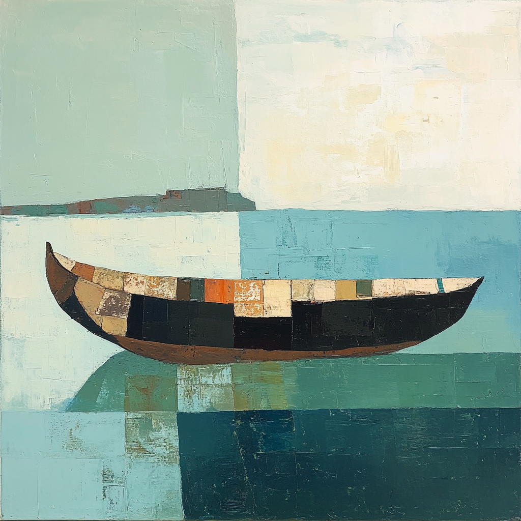 Brazilian jangada boat painting with abstract, expressive brushstrokes.