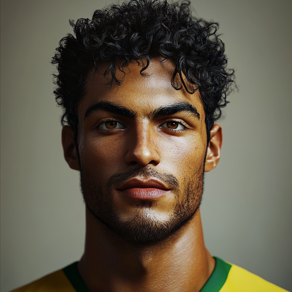 Brazilian soccer player with 8k portrait, realistic features.