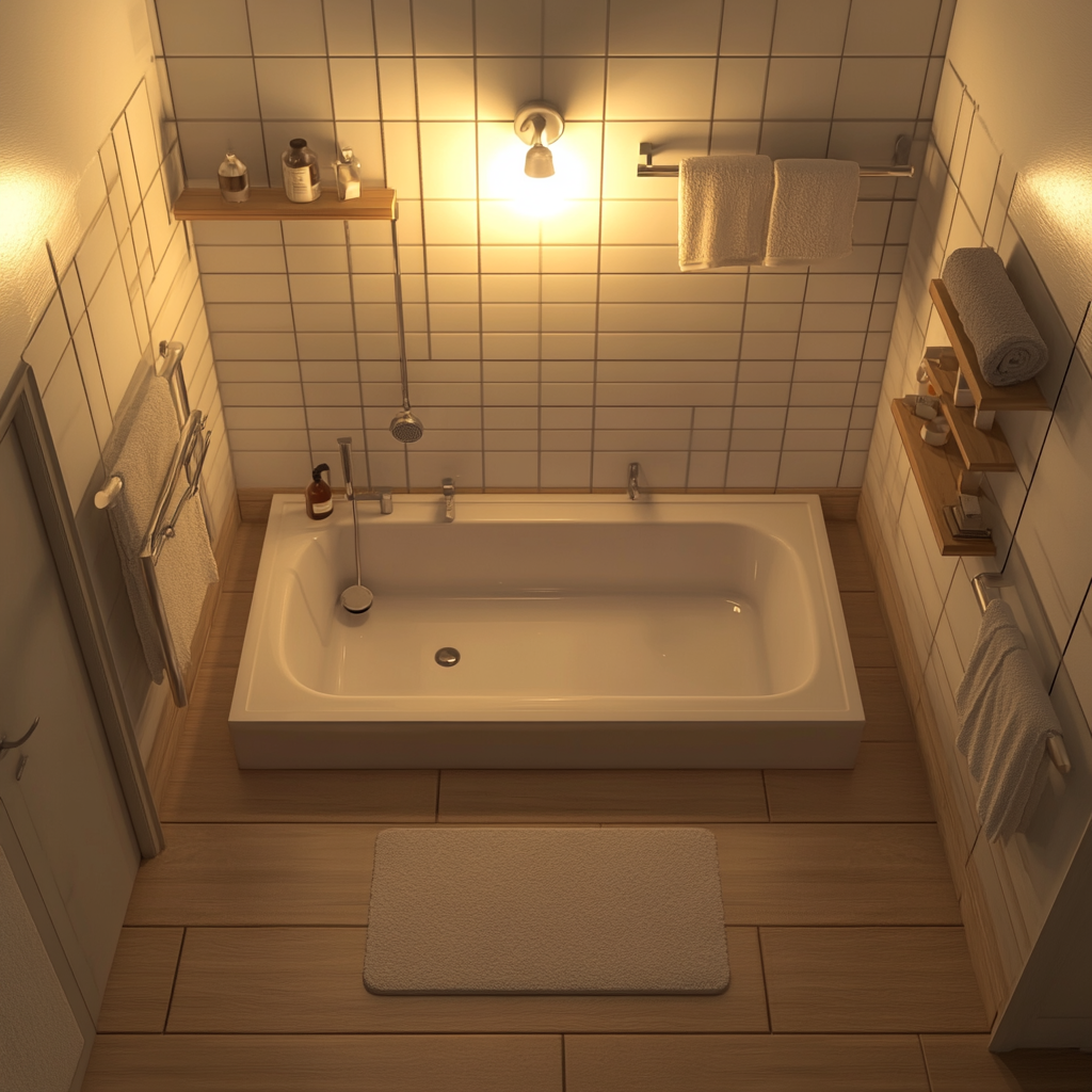 Bright, Tidy Bathroom with Bathtub in Sims Style 