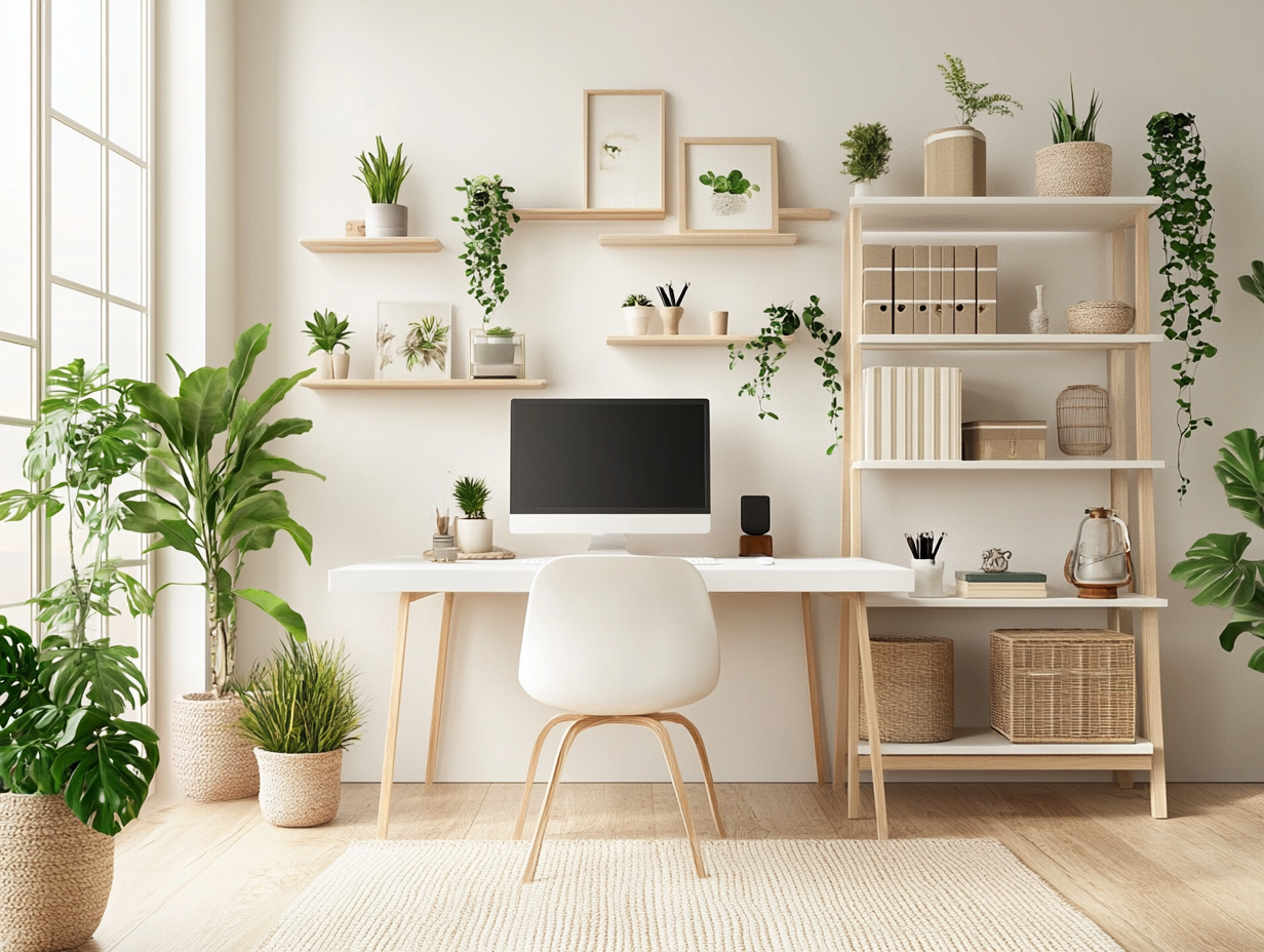 Bright & Organized Home Office Workspace with Natural Light