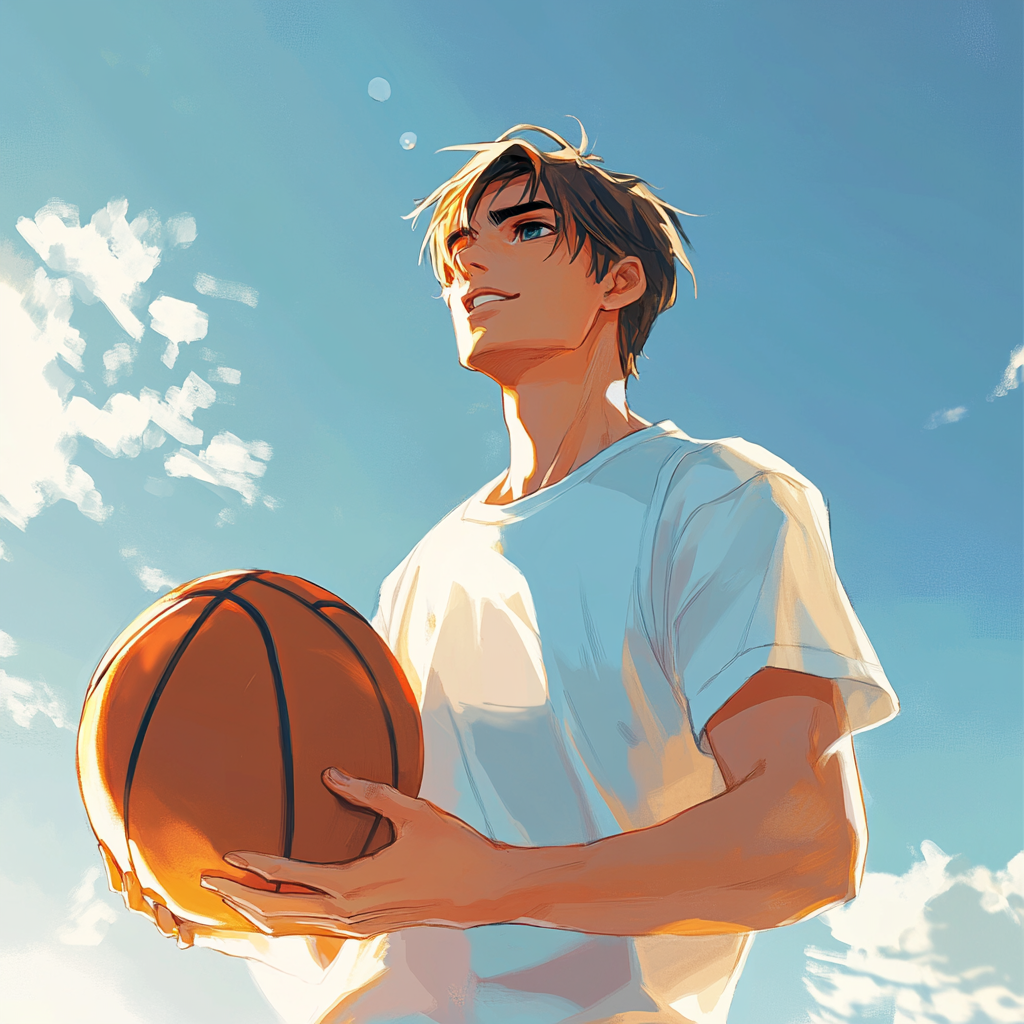 Bright Anime Style Basketball Player in Clean Background