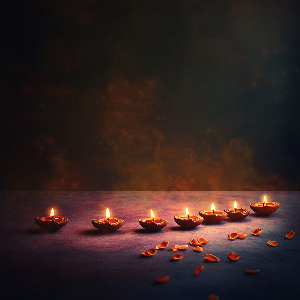 Bright Diwali Greeting with Diyas and Lights on Background