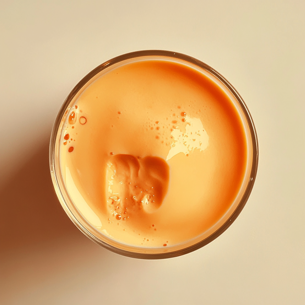 Bright glass cup of yogurt drink with water droplets