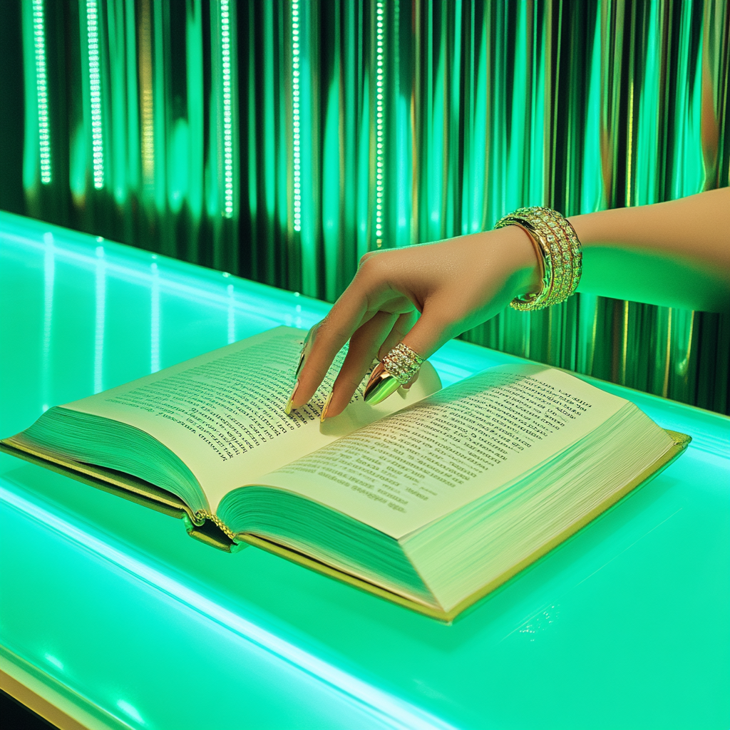 Bright photo of open book on modern bar                                                                                                (9 words)