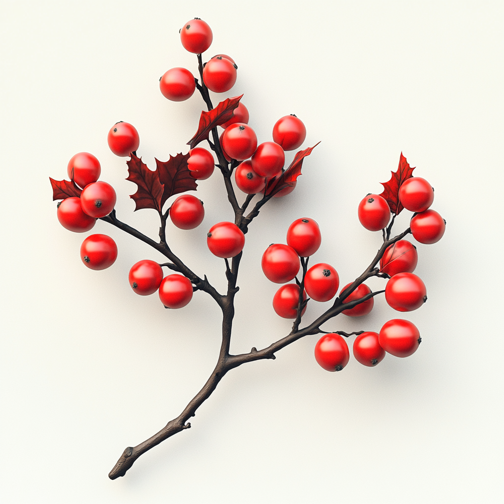 Bright red holly berries, detailed and realistic on white background.