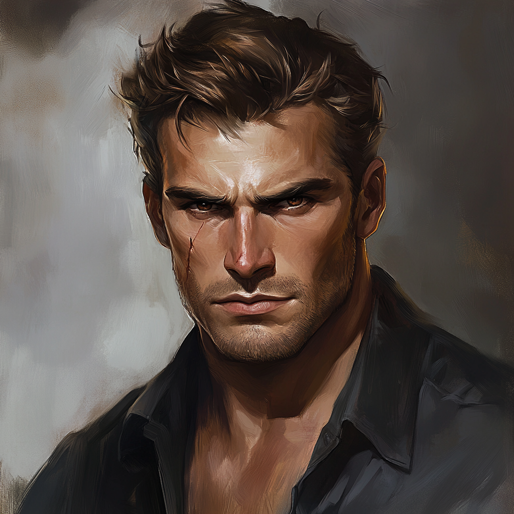 British man in late thirties character art portrait