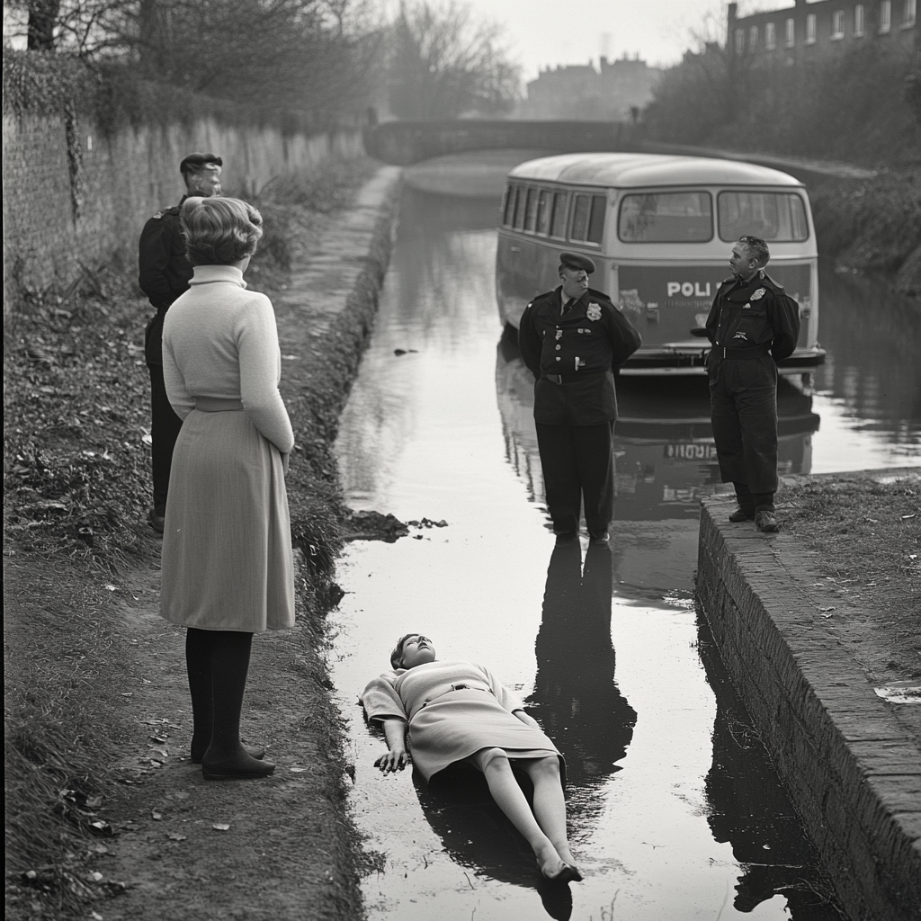 British police detective and divers investigate drowned woman.