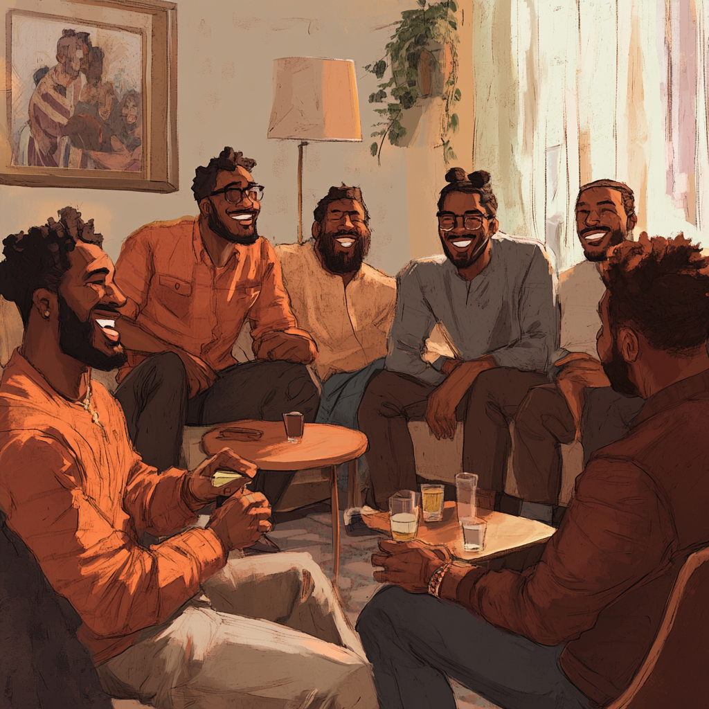 Illustration of African American Men Sitting Together