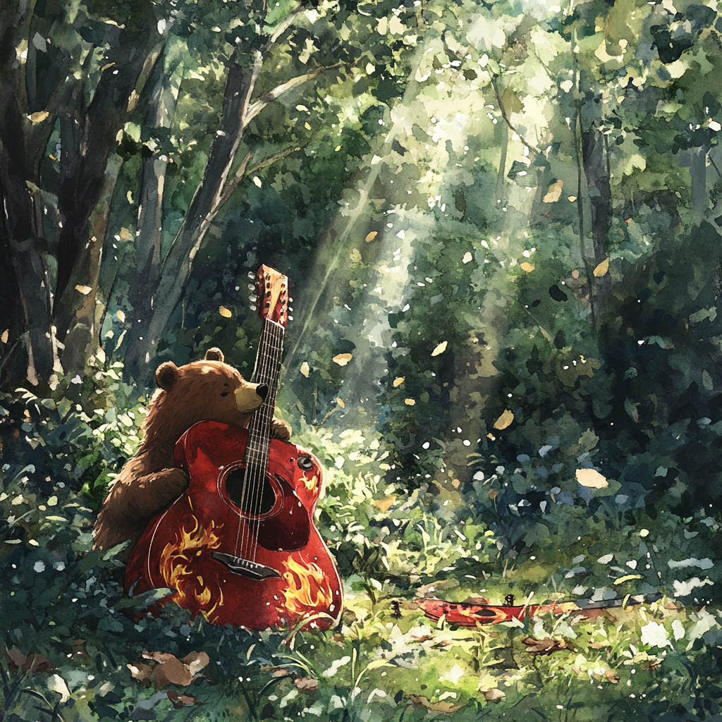 Brown Bear Discovers Hidden Guitar in Enchanted Woods