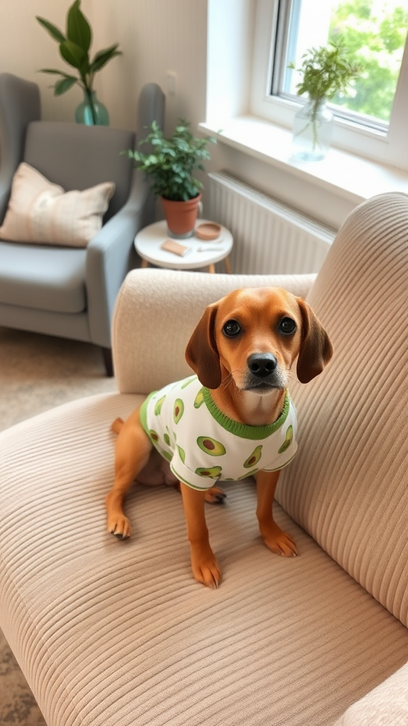 Brown Dog in Avocado Shirt