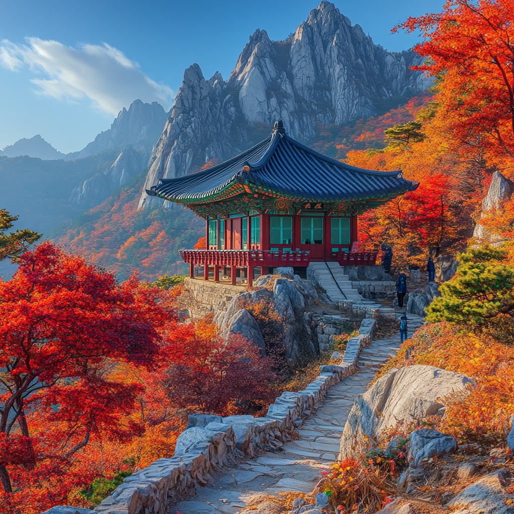 Bukhansan Mountain in Seoul with autumn leaves