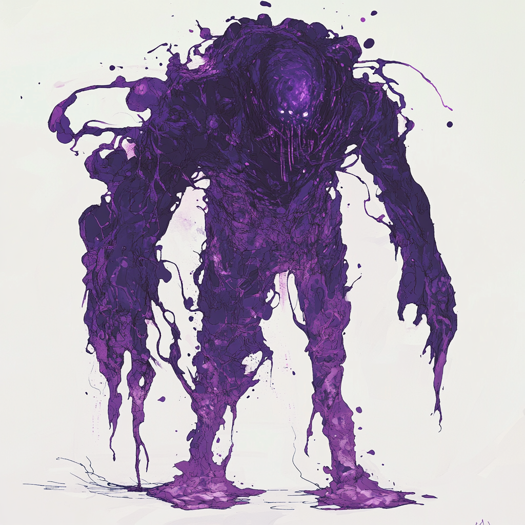 Bulky humanoid creature made of purple sludge. White background.