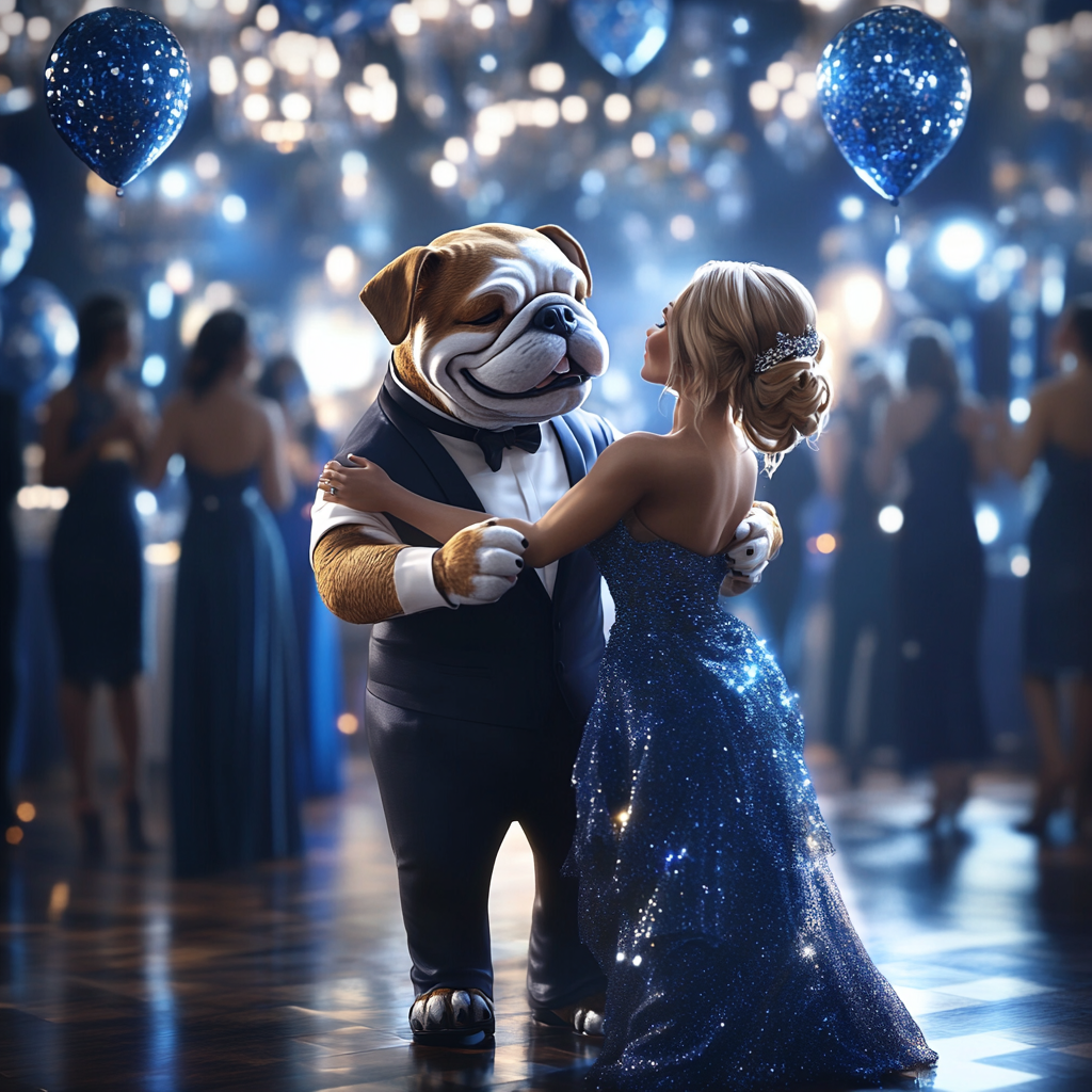 Bulldog mascots slow dance at prom event