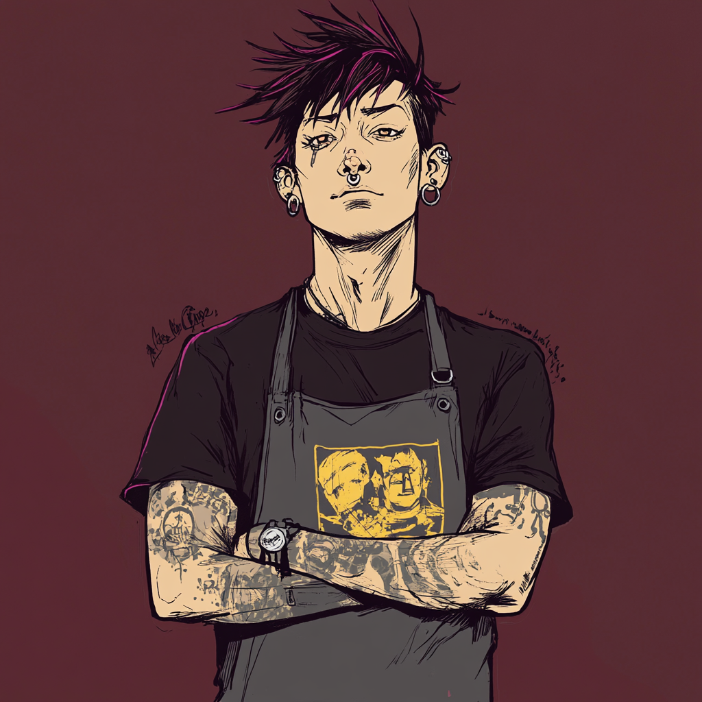 Burgundy Punk Restaurant Manager with Cool Vibe