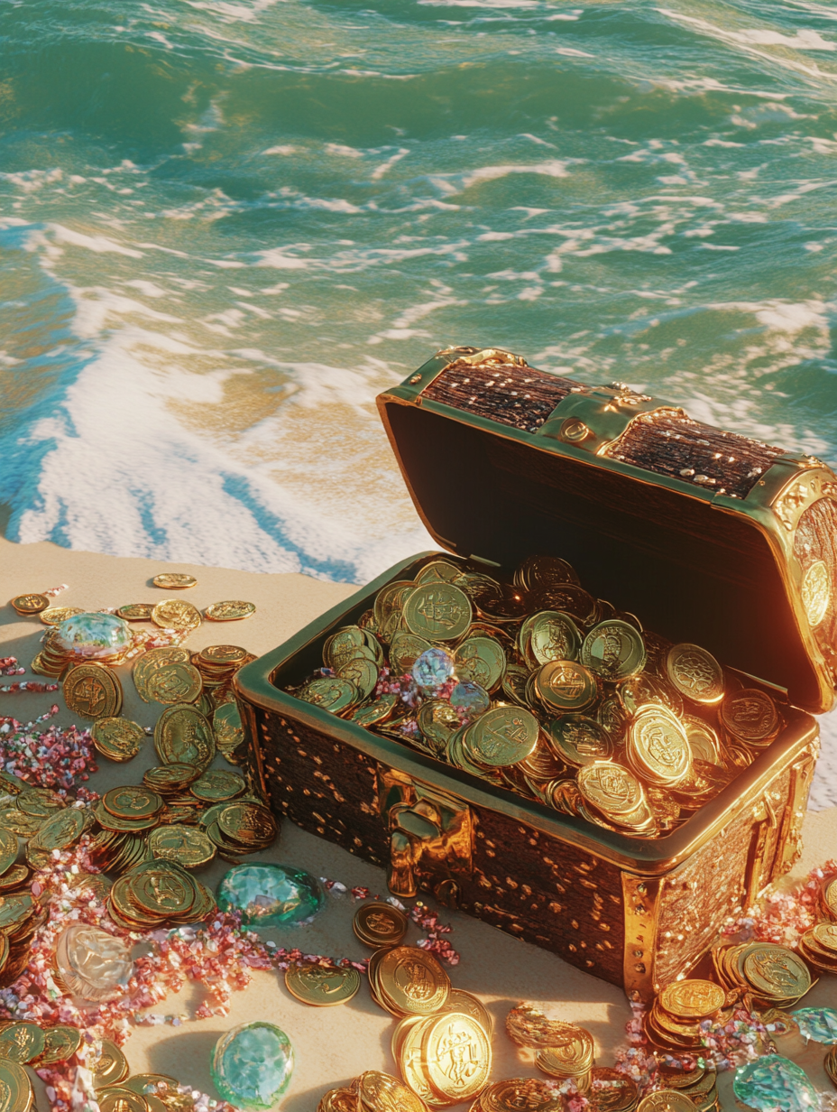 Buried Treasure Chest on Beach 3D Ultra HD