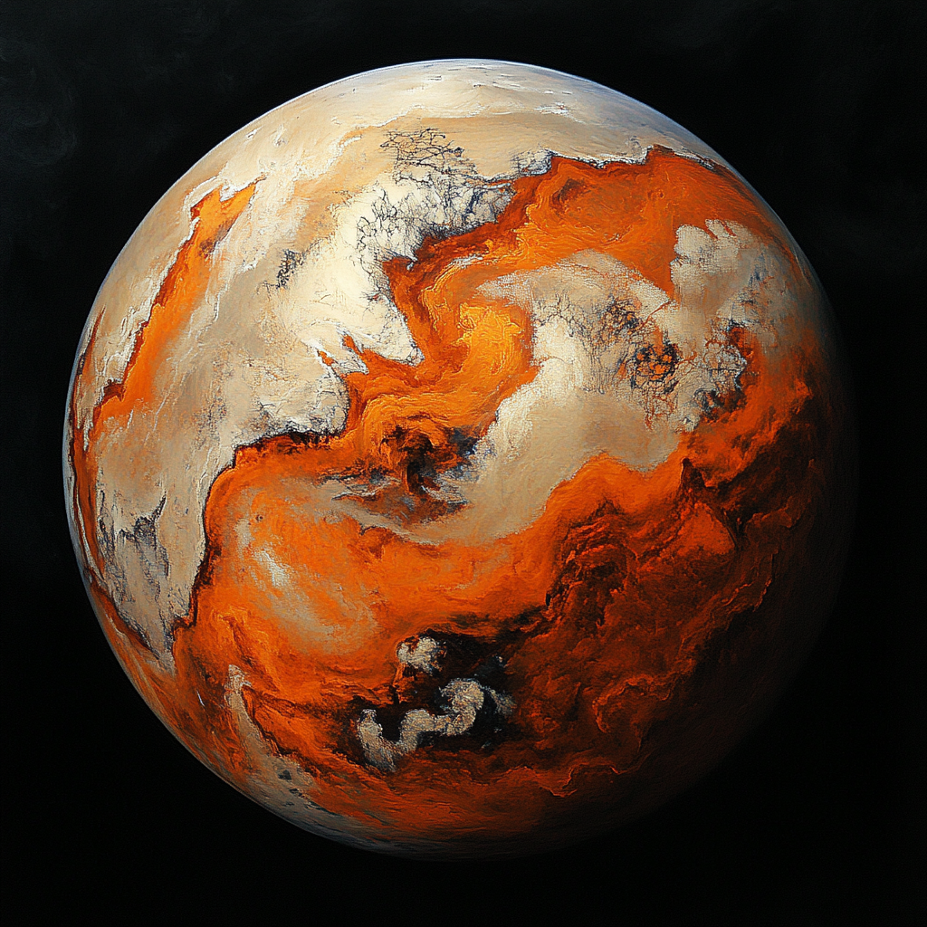 Burning Planet with Lava Rivers in Space