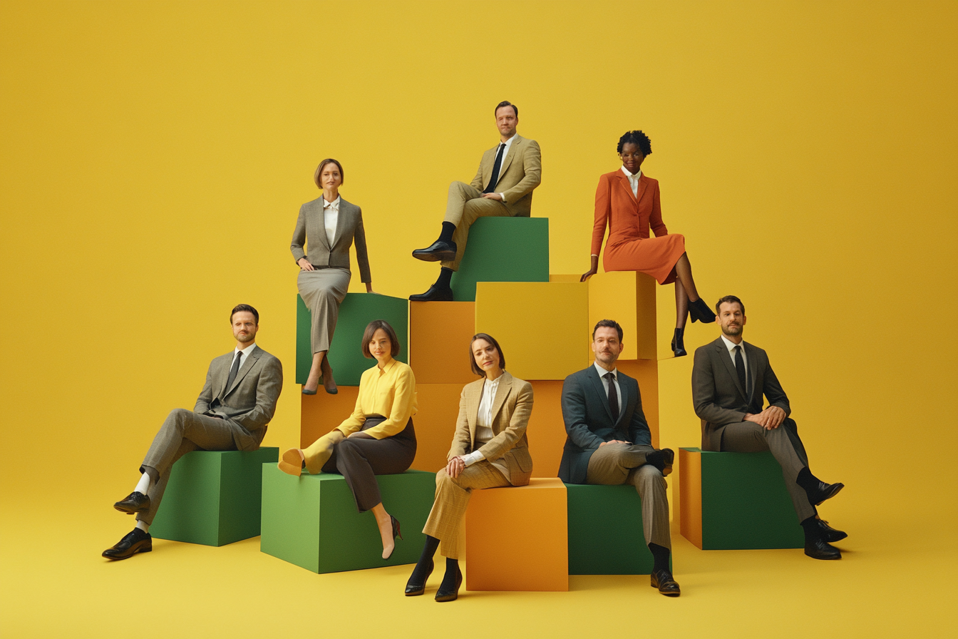 Business Group Photo: 10 People in Yellow Studio