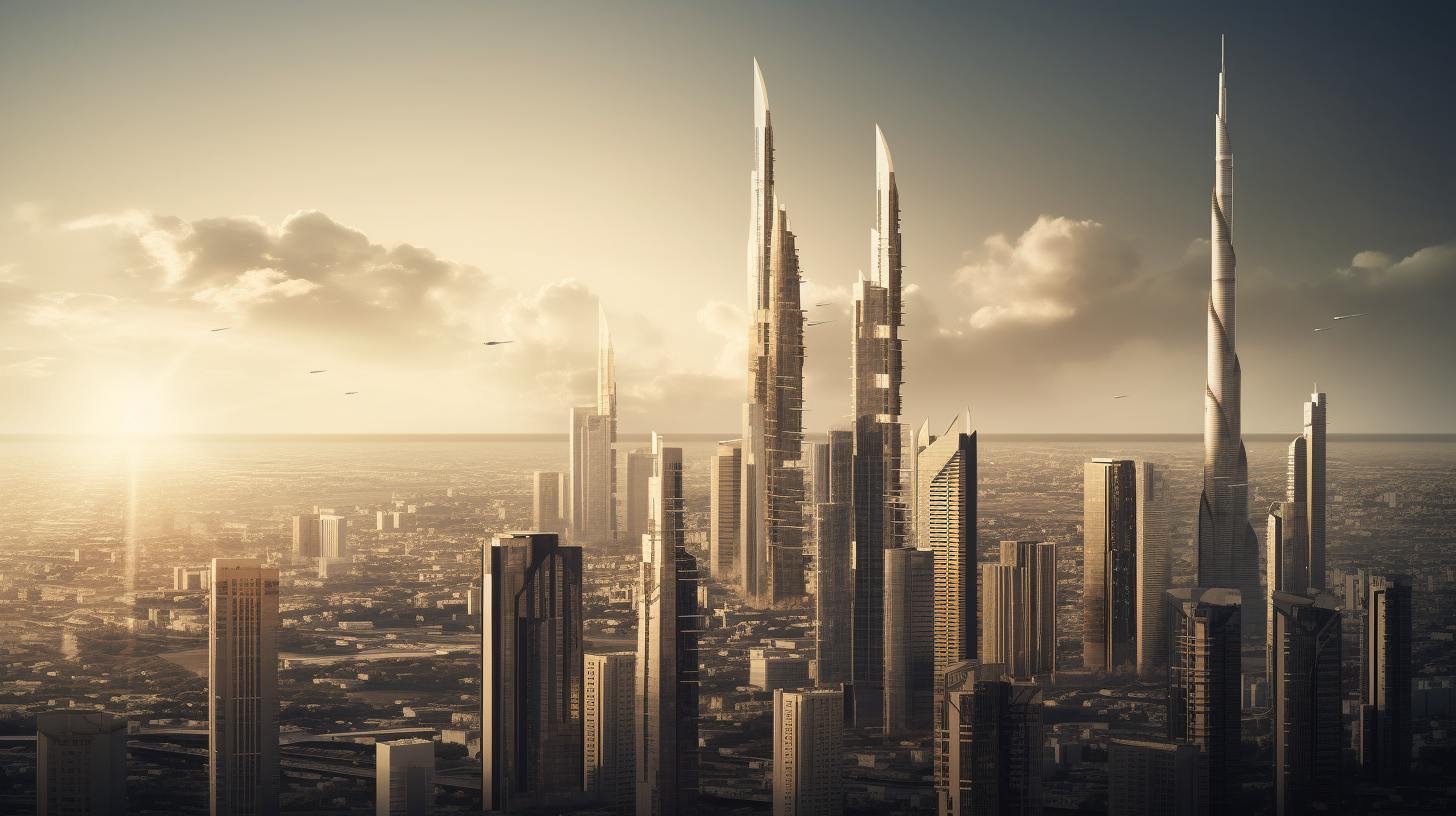 Business growth depicted with futuristic cityscape and entrepreneur.