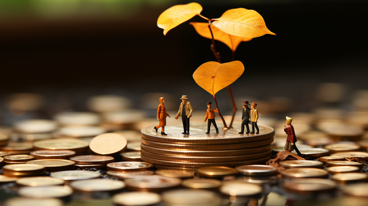 Miniature business figures in an autumn forest