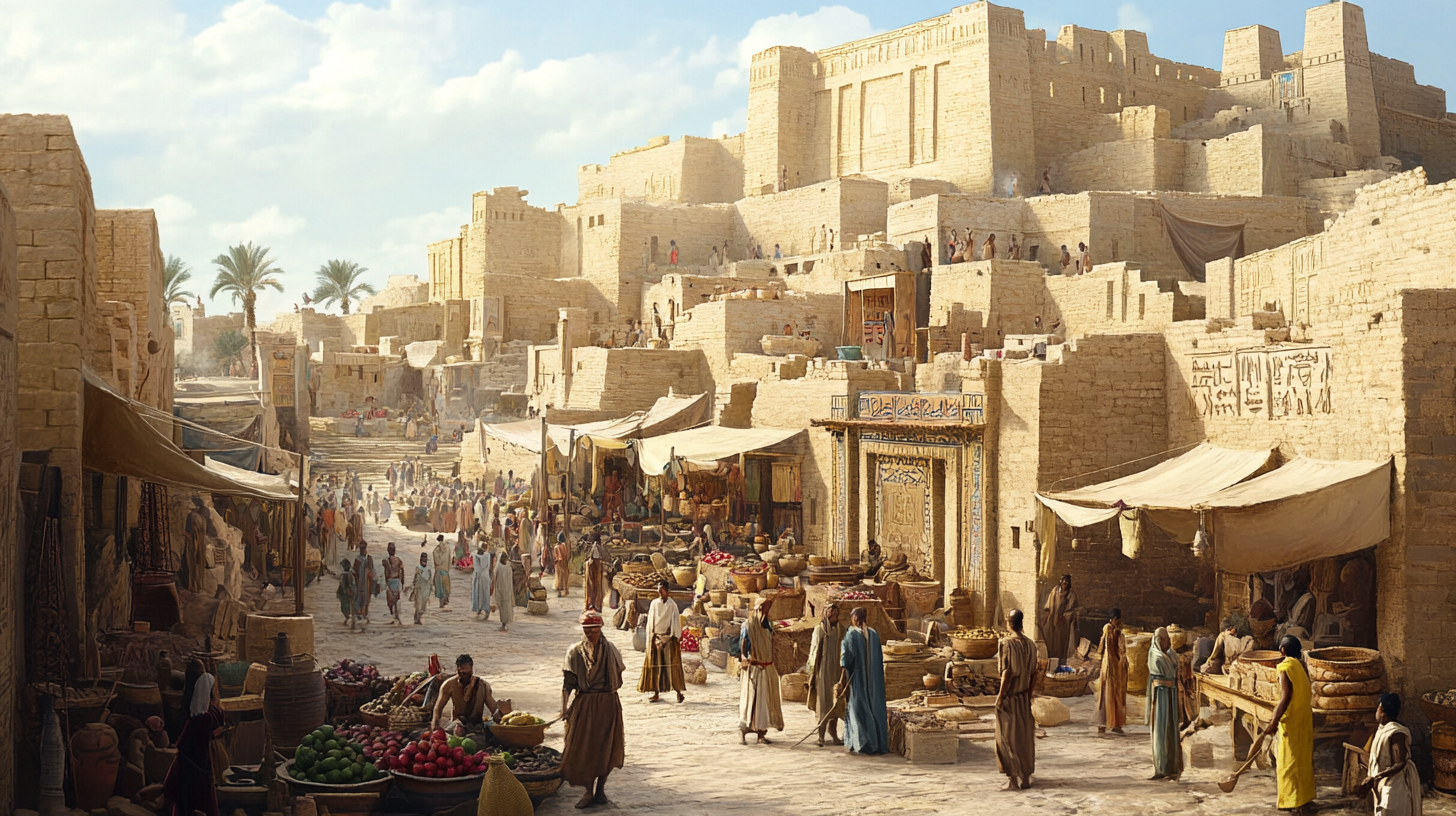 Bustling Ancient Uruk City in Mesopotamian Civilization