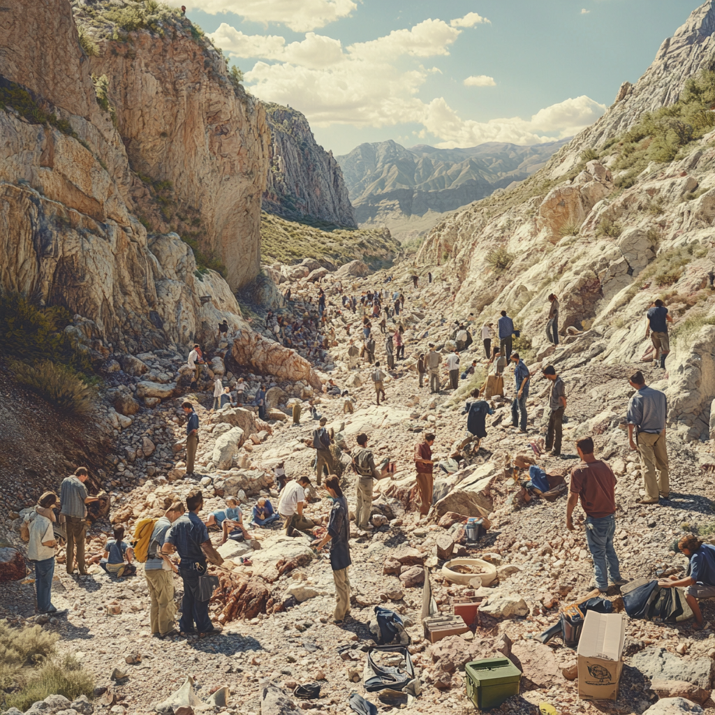 Busy Geology Exploration Scene in Vibrant Detail