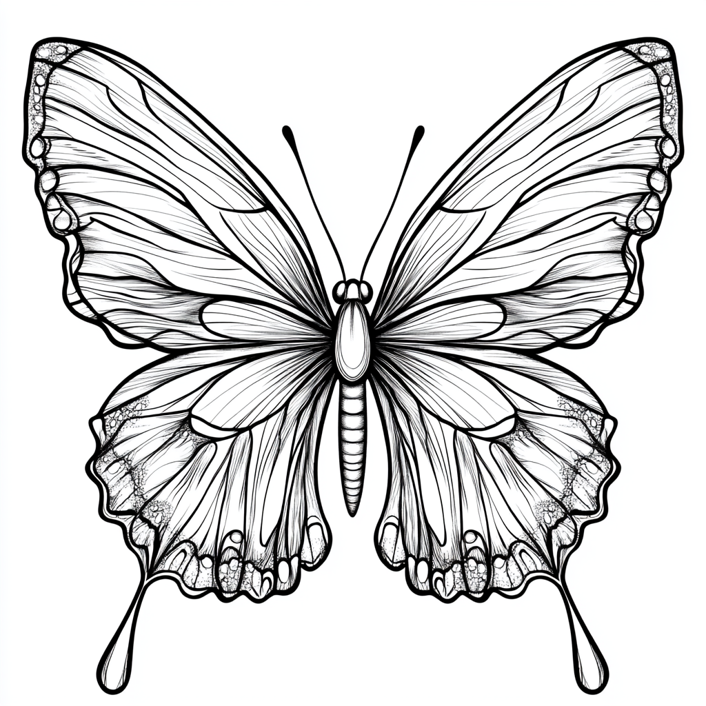 Butterfly Coloring Page with Scales and Thick Outline