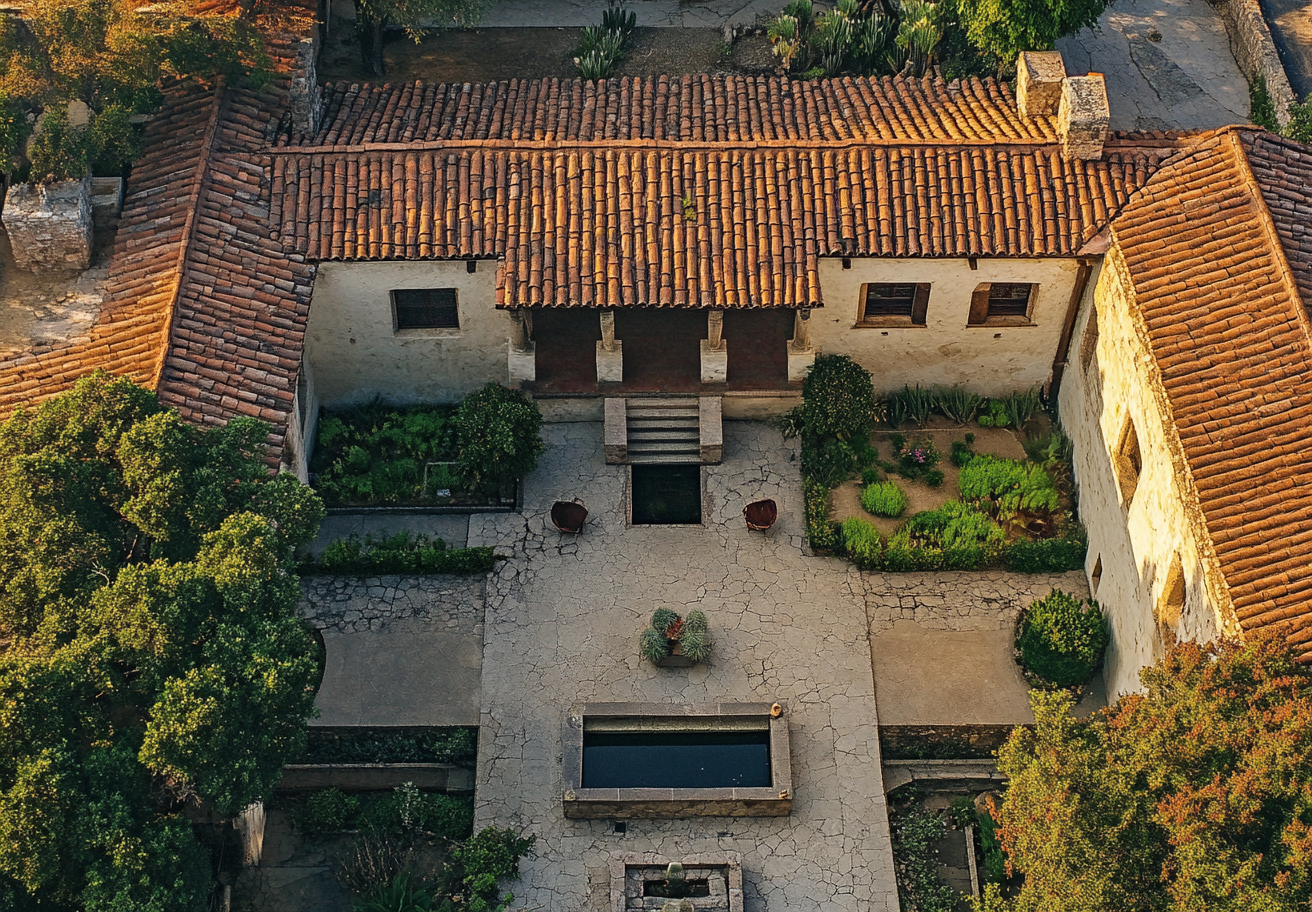 California Mission ranch with courtyard, maguey, Monte Alban Oaxaca.