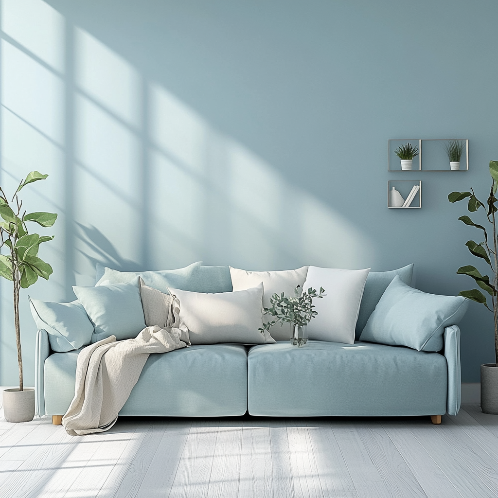 Calm Blue Interior with Light Green Accents