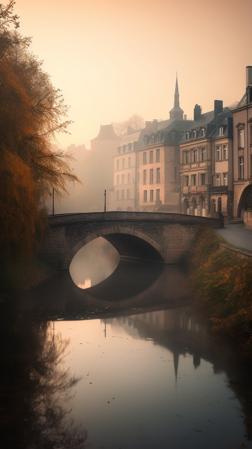 Calm Dawn in Luxembourg City with Adolphe Bridge