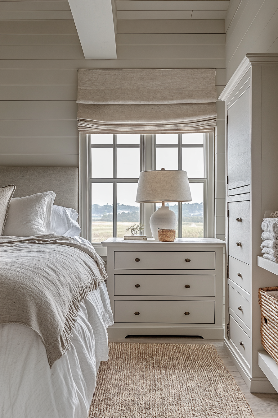 Calm and tidy cabin bedroom with serene atmosphere.