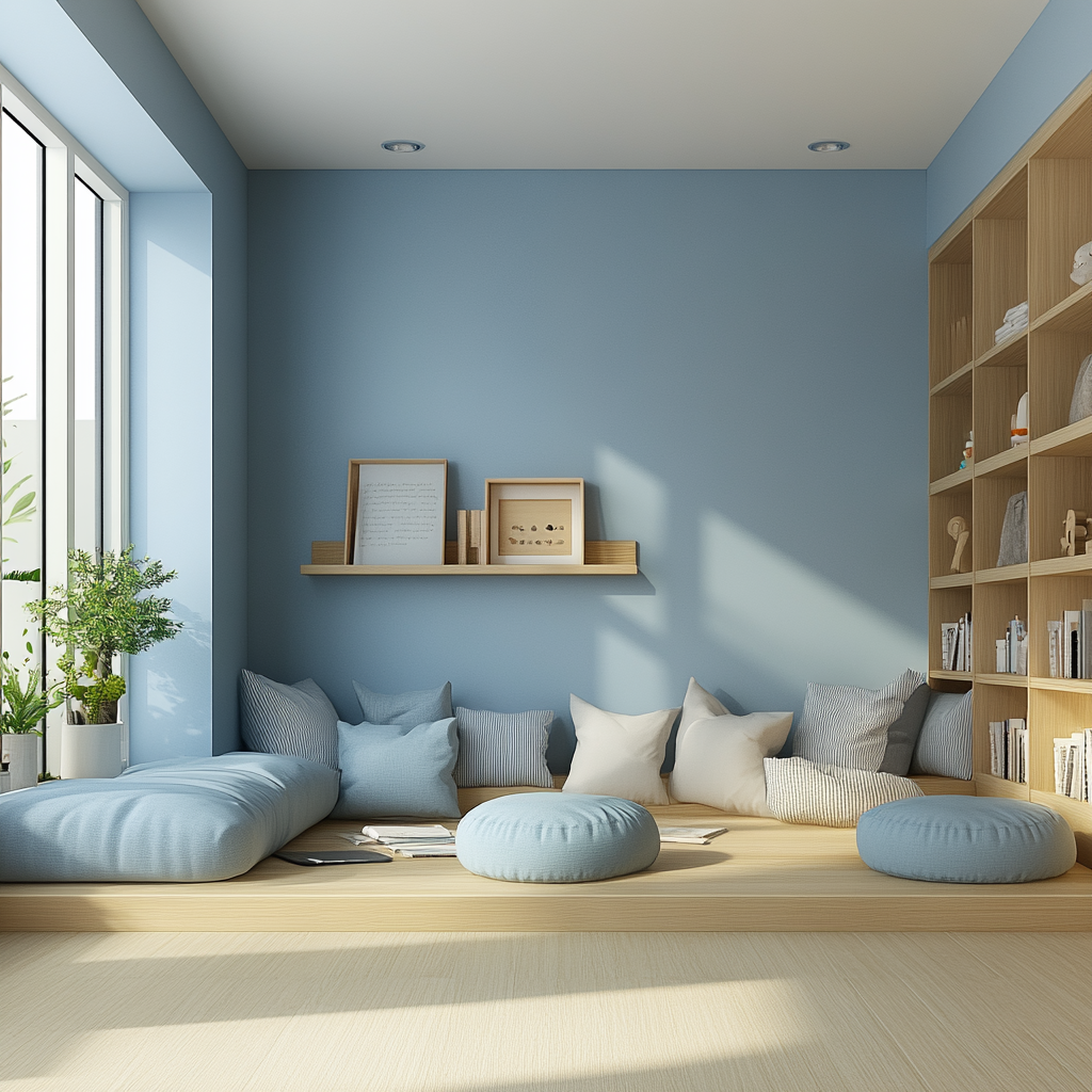 Calming light blue interior promotes mental well-being